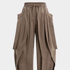 Wide Leg Draped Pants in Taupe
